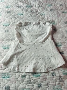 White Eyelet Strapless Peplum Top